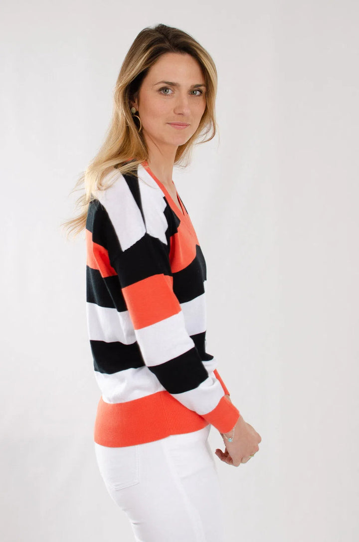 Striped Cotton V Neck Jumper