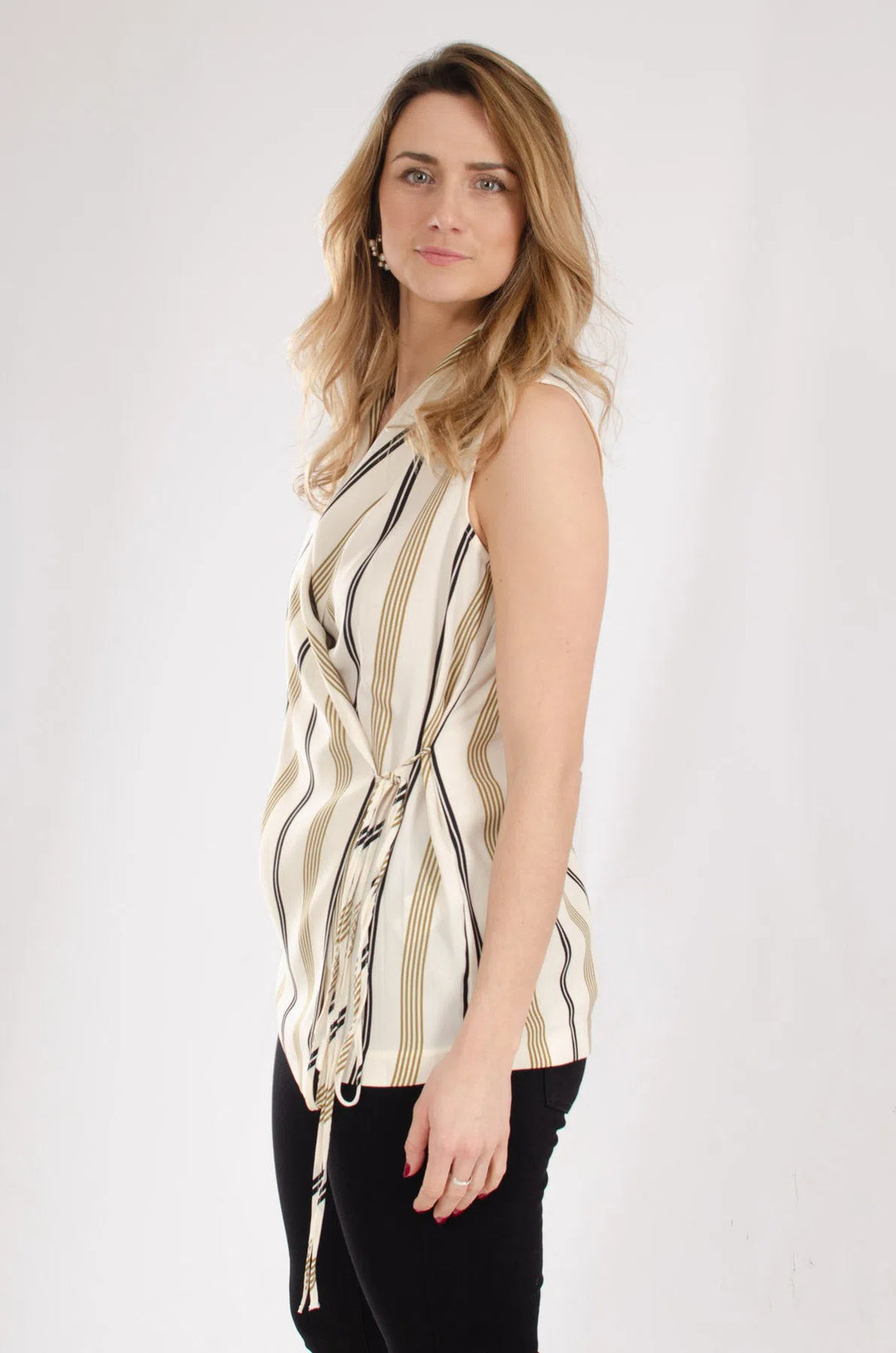 Sleeveless Stripe Wrap Blouse