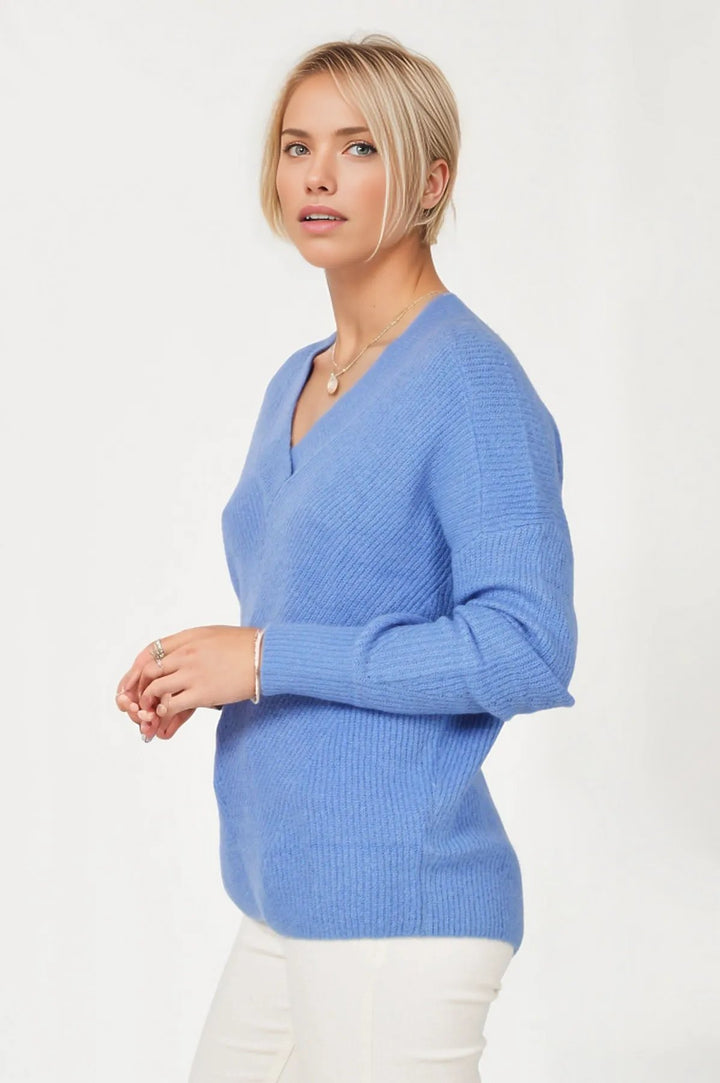 Soft Ribbed V Neck Jumper