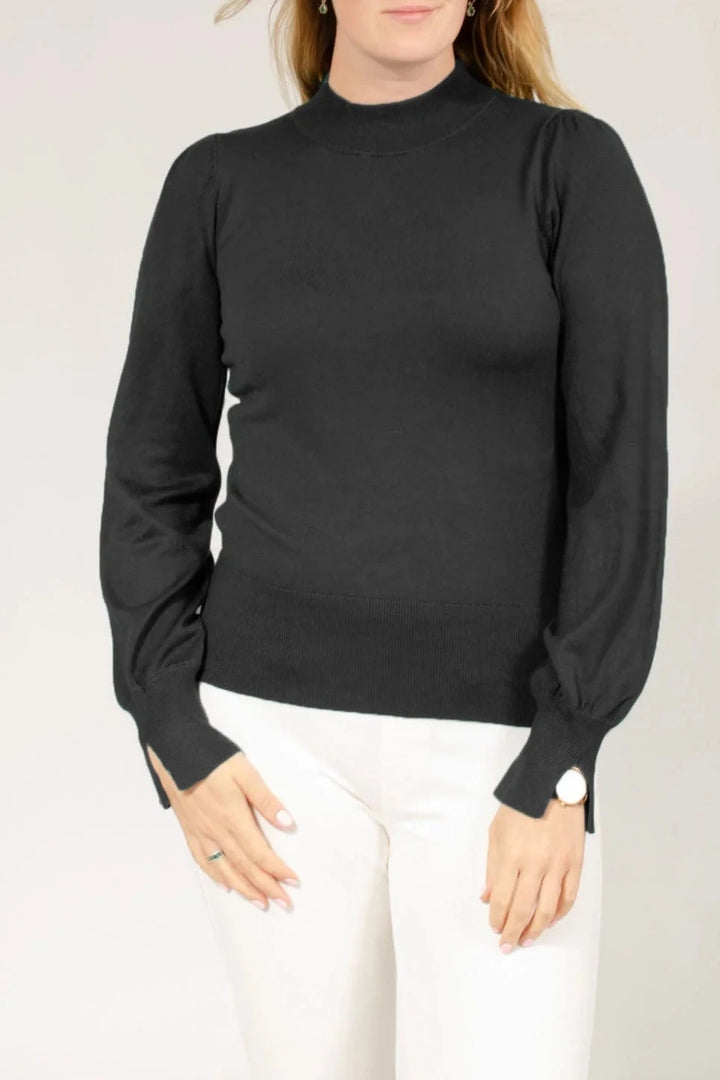 River Island High Neck Puff Sleeve Jumper Black / 6