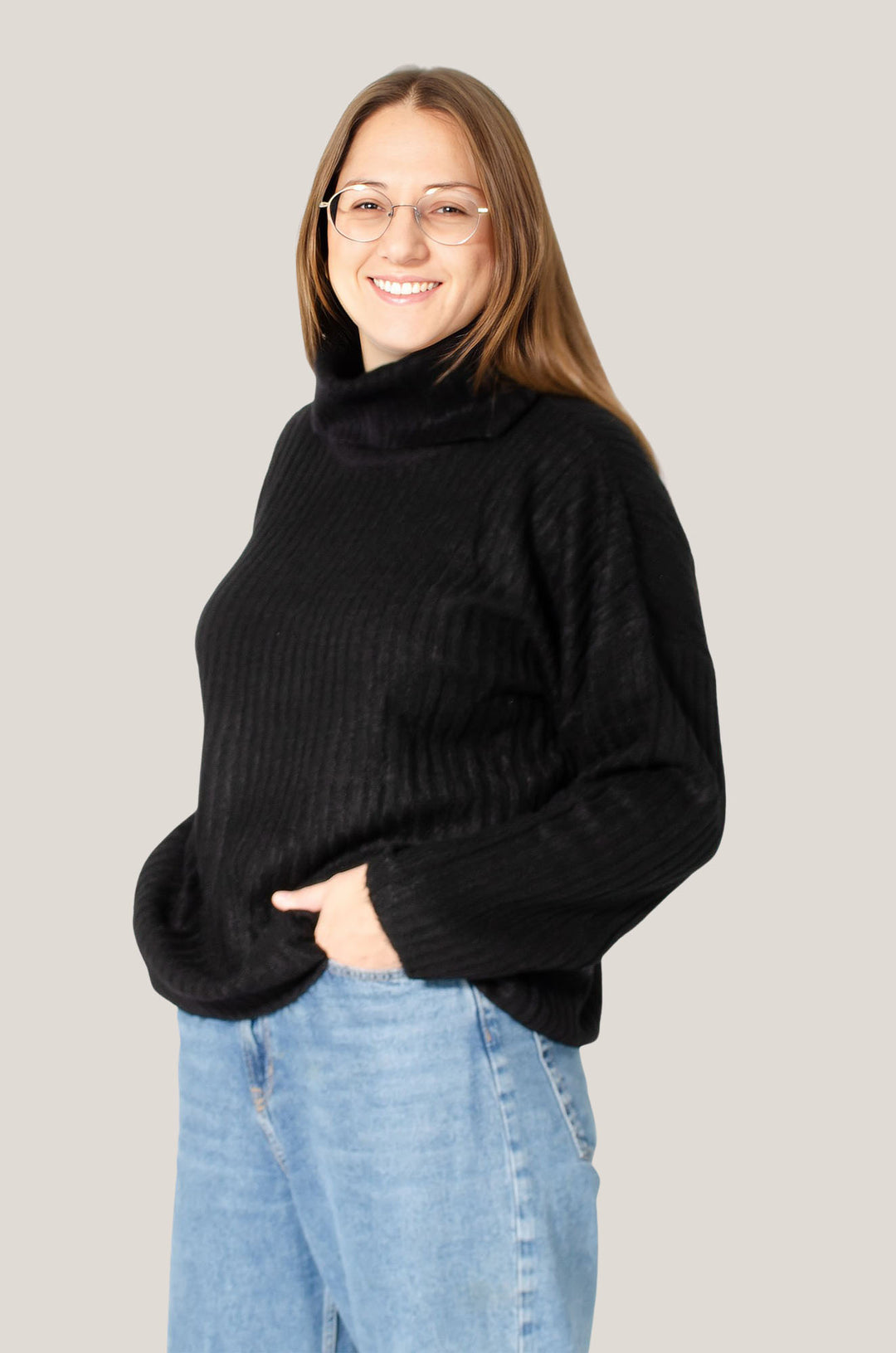 Cowl Neck Ribbed Jumper