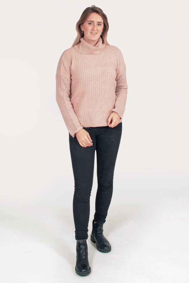 Cowl Neck Ribbed Jumper