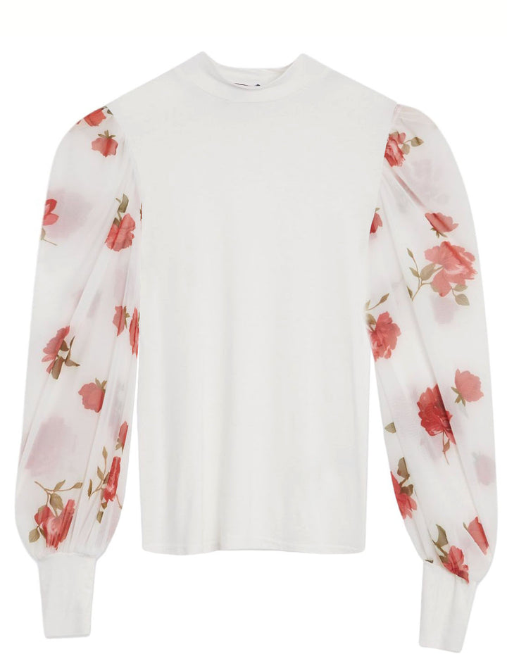 Floral Mesh Puff Sleeve Top