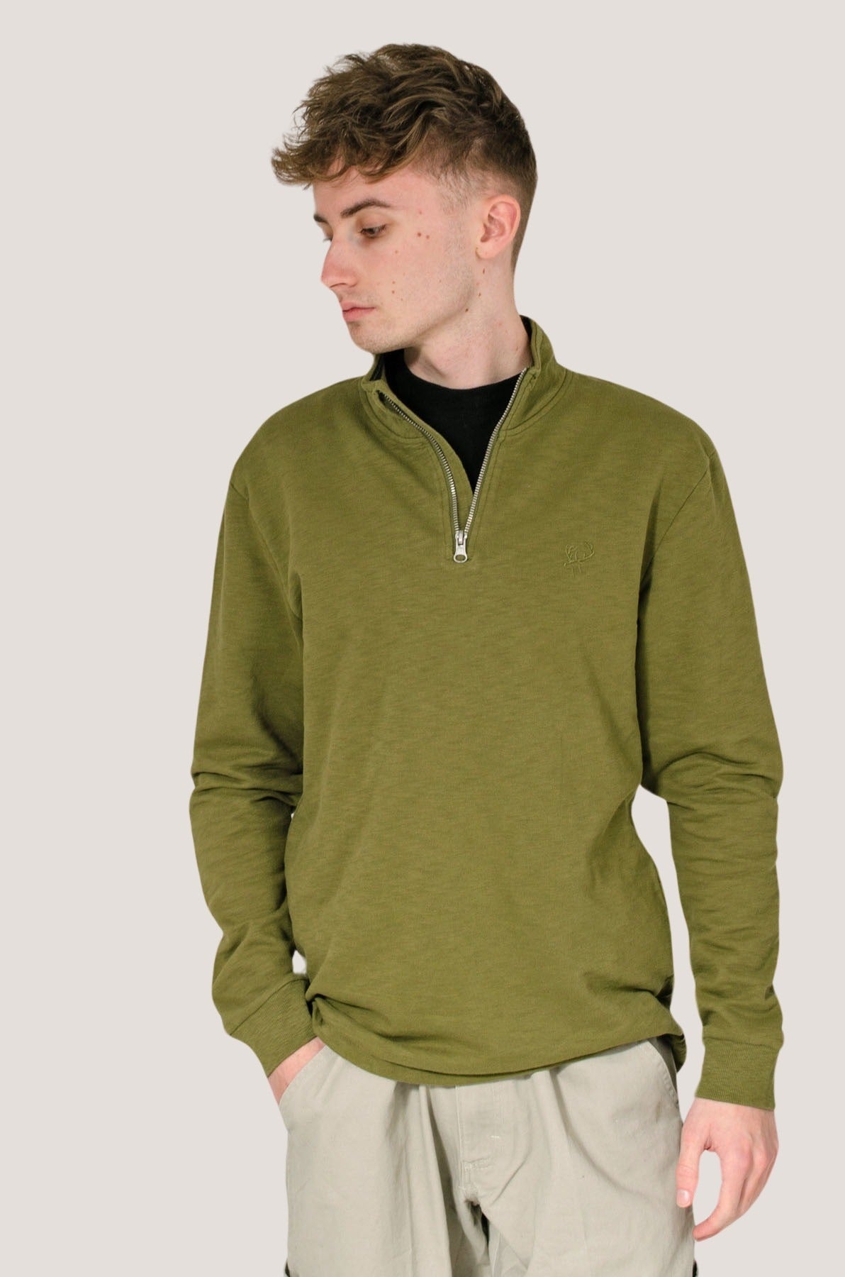 Olive green quarter on sale zip