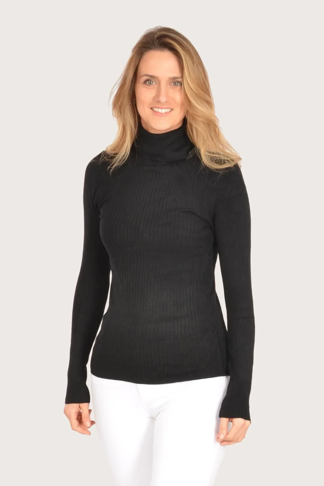 Secret Label Ribbed Polo Neck Top Black / XS