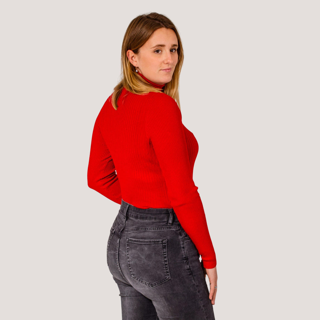 Ribbed Polo Neck Top