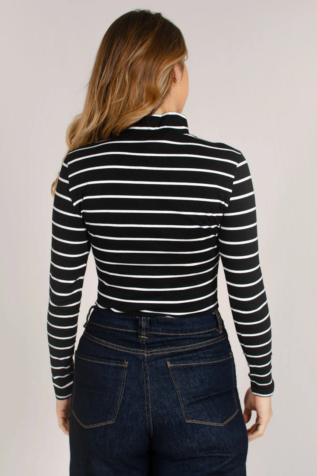 High Neck Striped Jersey Top