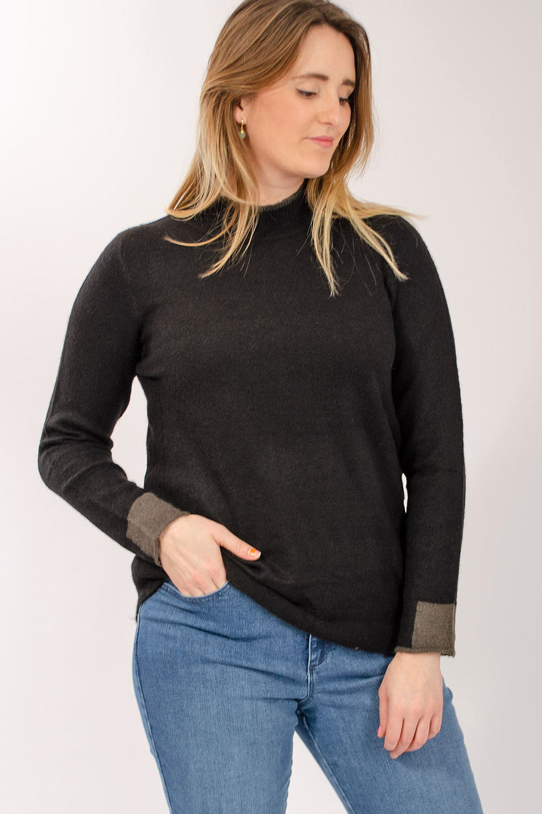 Funnel Neck Jumper Contrast Edging