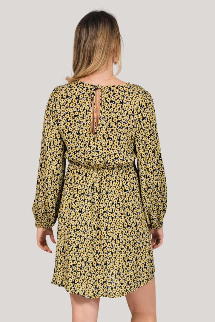 Boohoo Sunflower Print Long Sleeve Dress