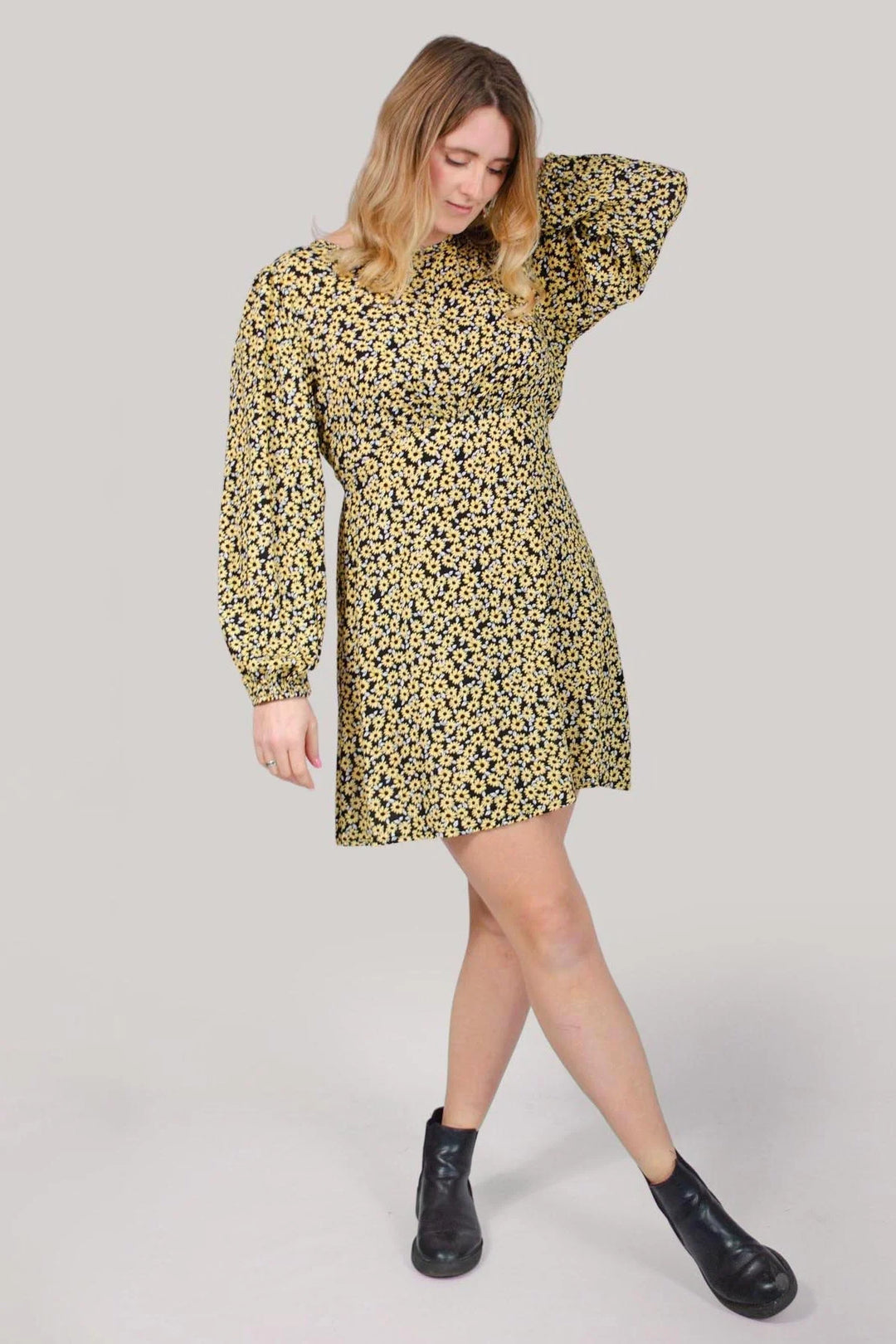 Boohoo Sunflower Print Long Sleeve Dress