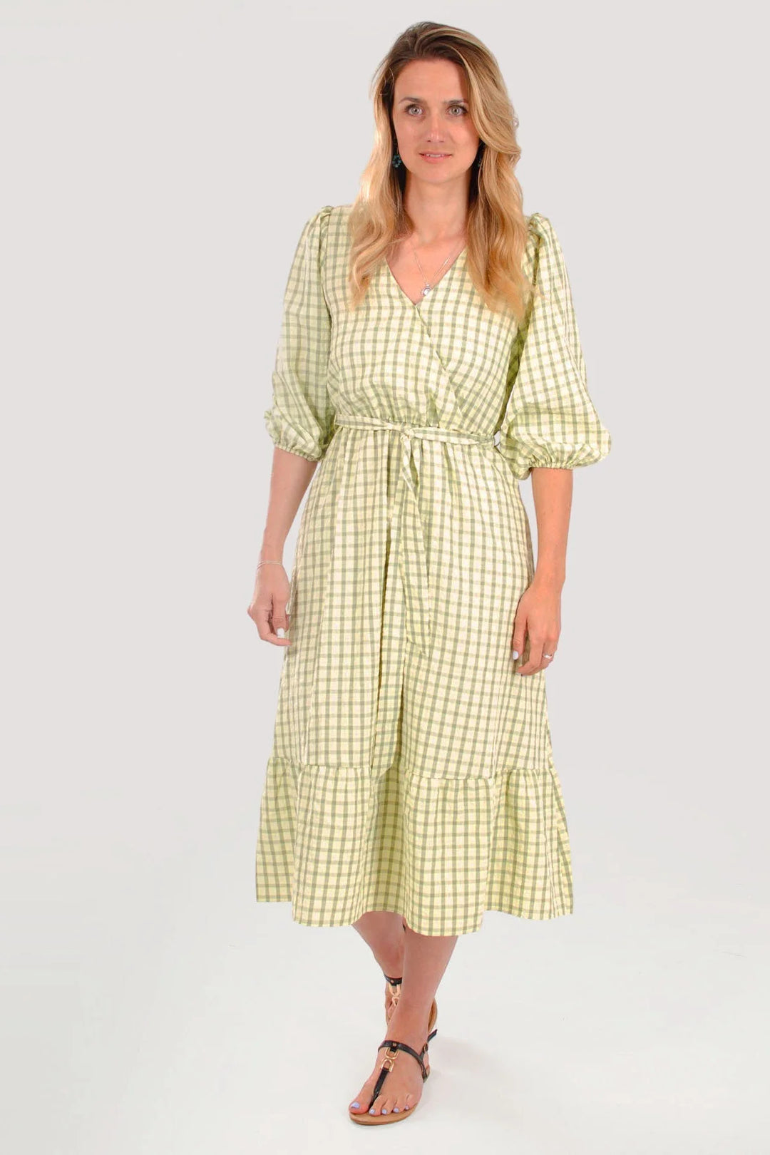 Dorothy Perkins Check V Neck Midi Dress Yellow / 12