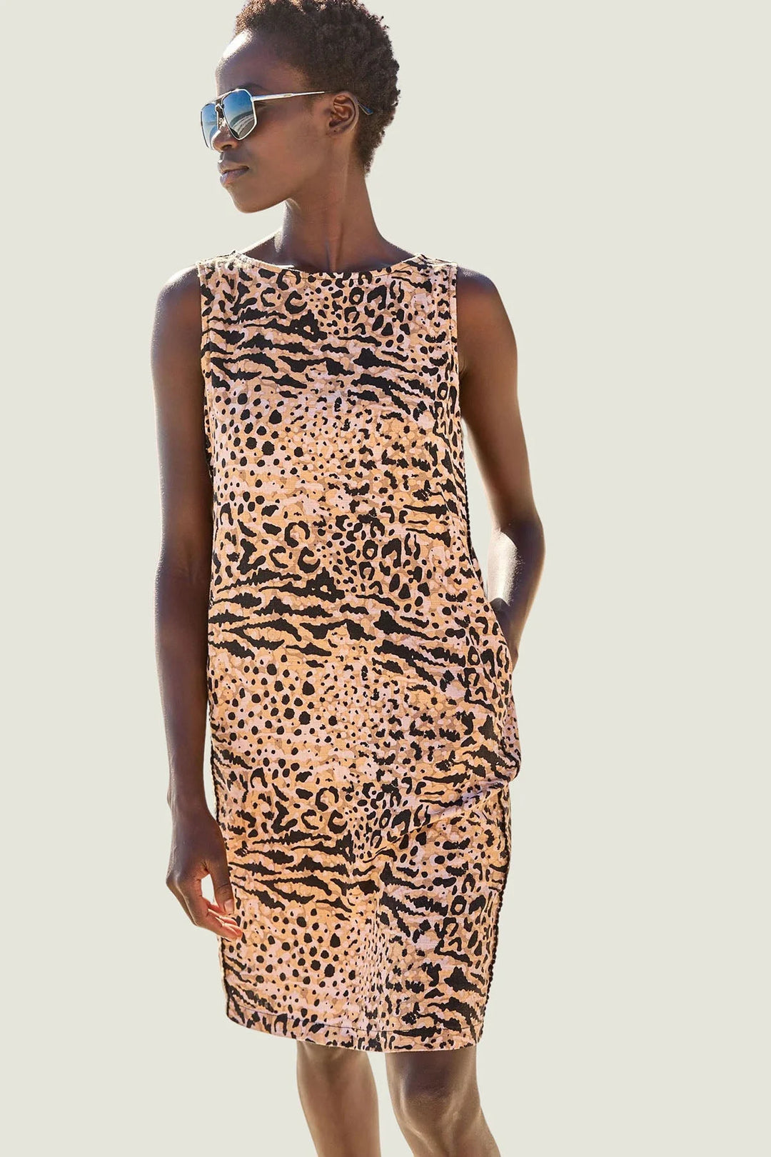 Next Sleeveless Linen Shift Dress Animal Print / 18