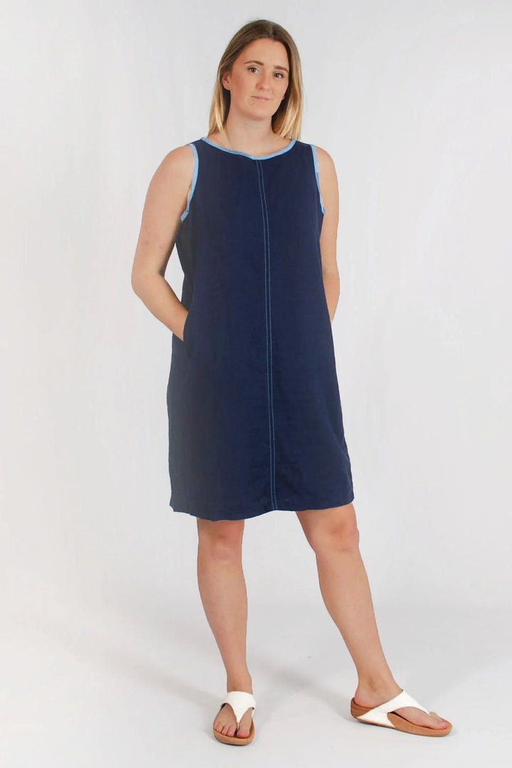 Next Sleeveless Linen Shift Dress Navy / 8