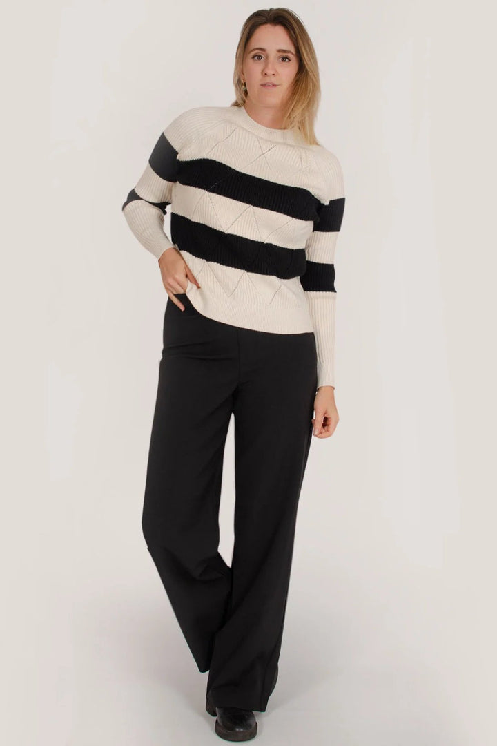 Diamond Detail Striped Crew Neck Jumper