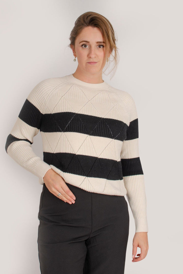 Diamond Detail Striped Crew Neck Jumper