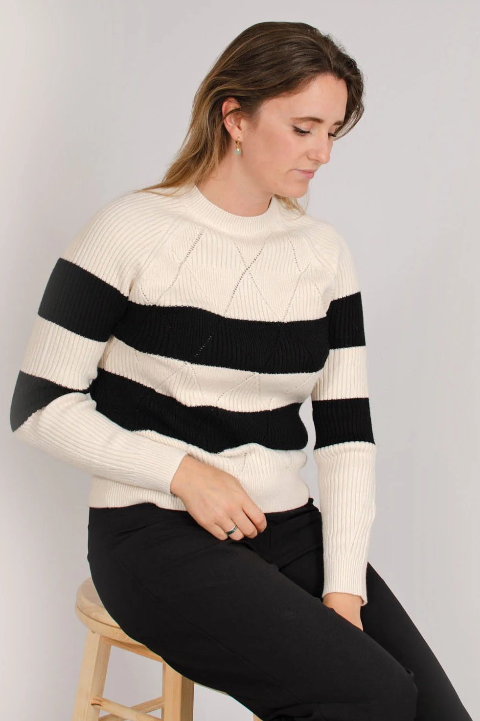 Diamond Detail Striped Crew Neck Jumper