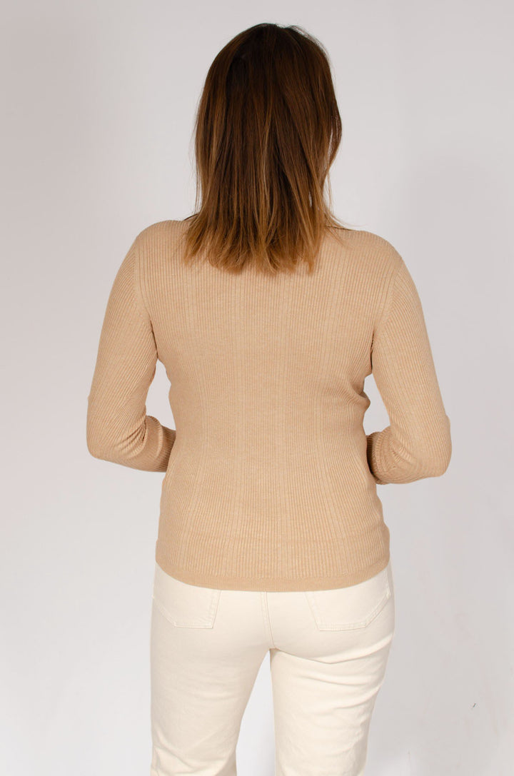 Ribbed Collared Long Sleeve Top