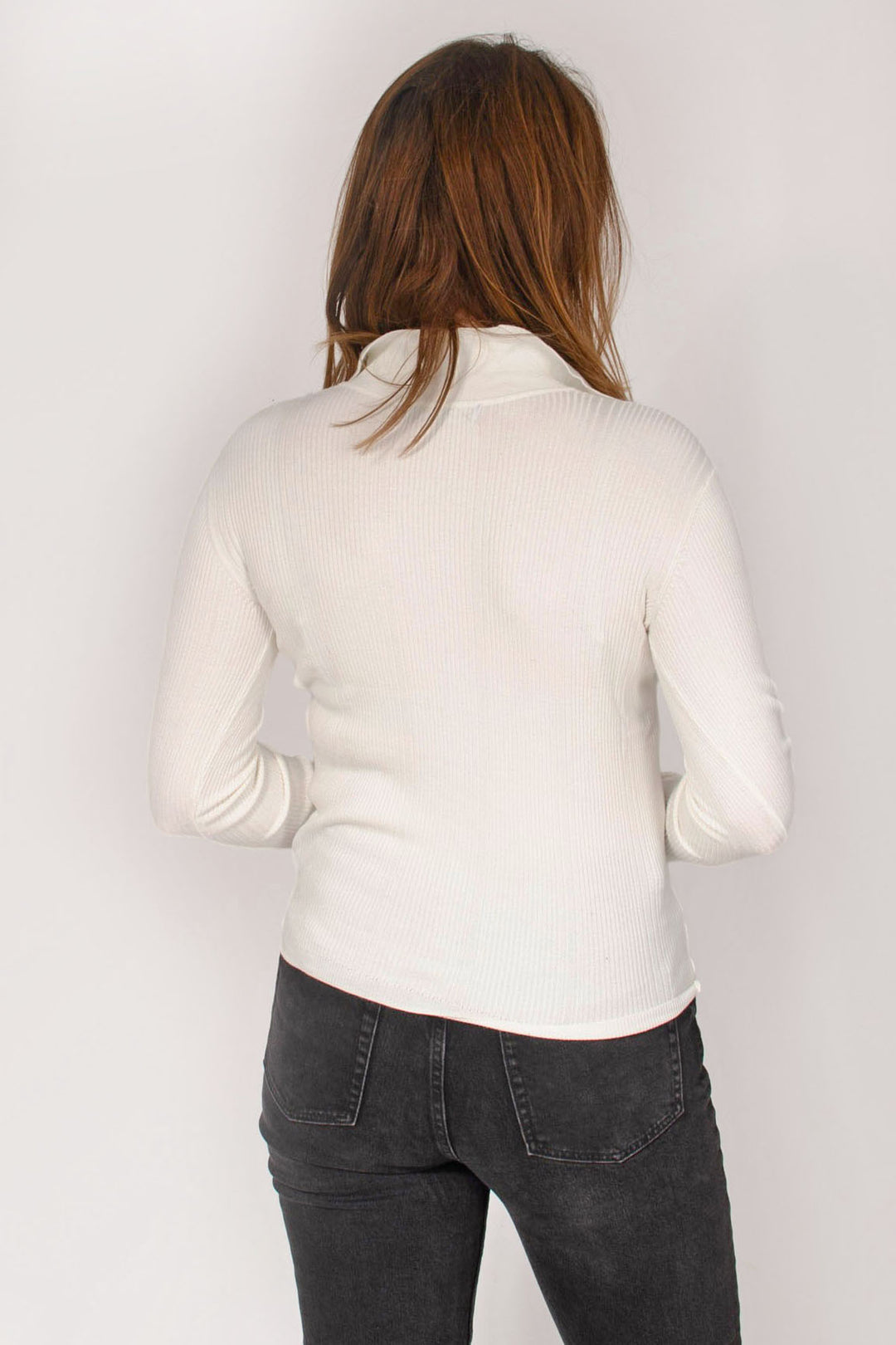 Ribbed Collared Long Sleeve Top