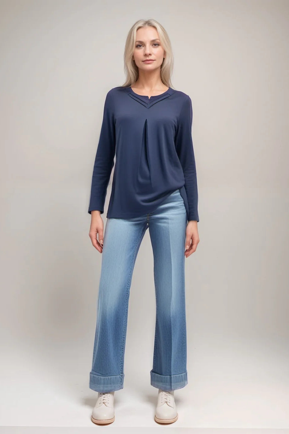 Open Pleat Long Sleeve Top