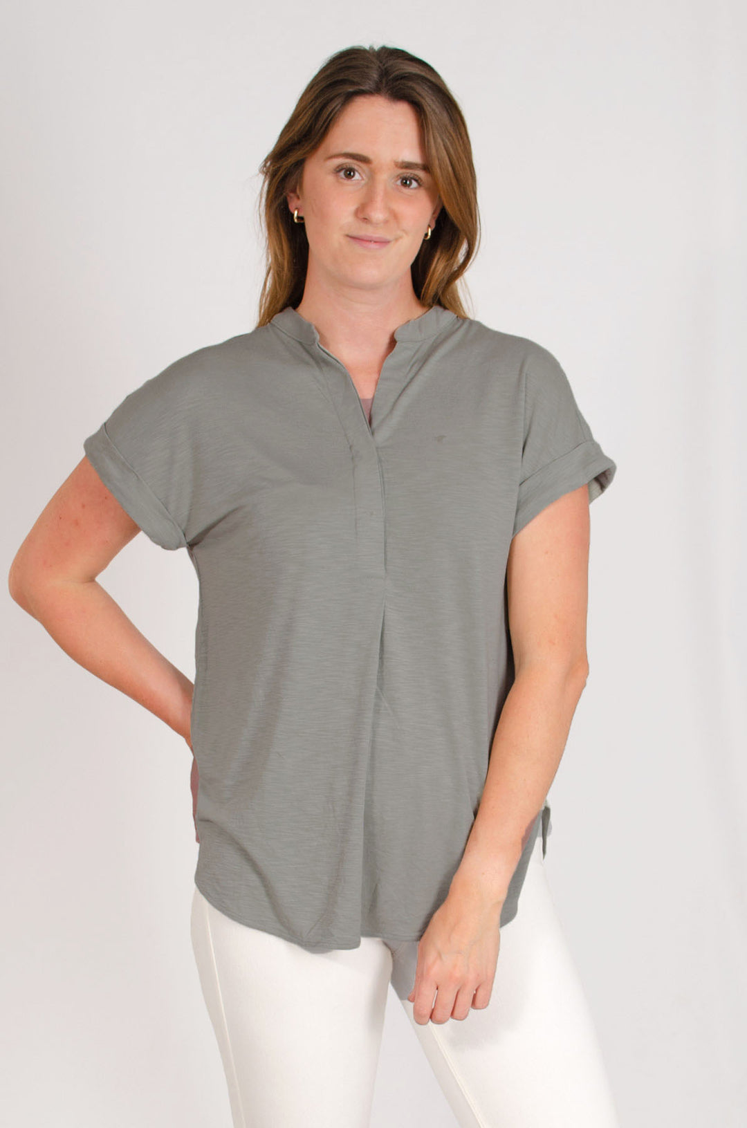 Pleat Front Short Sleeve Jersey Top