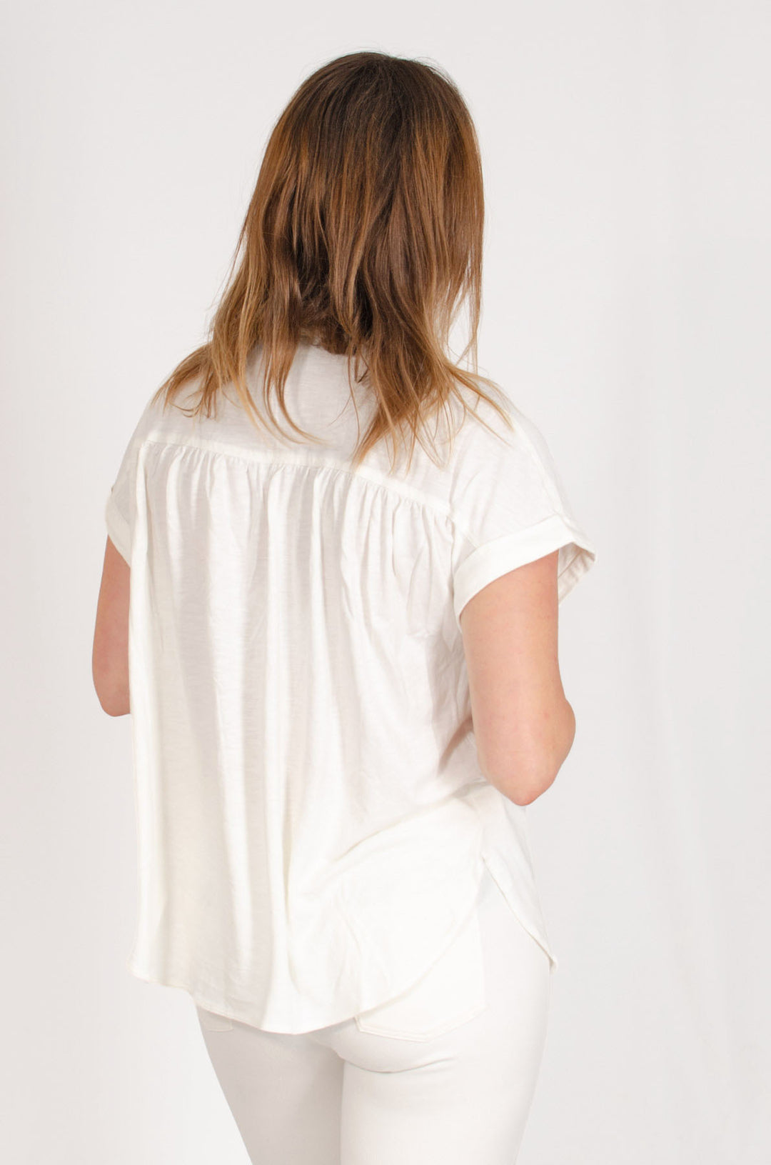 Pleat Front Short Sleeve Jersey Top