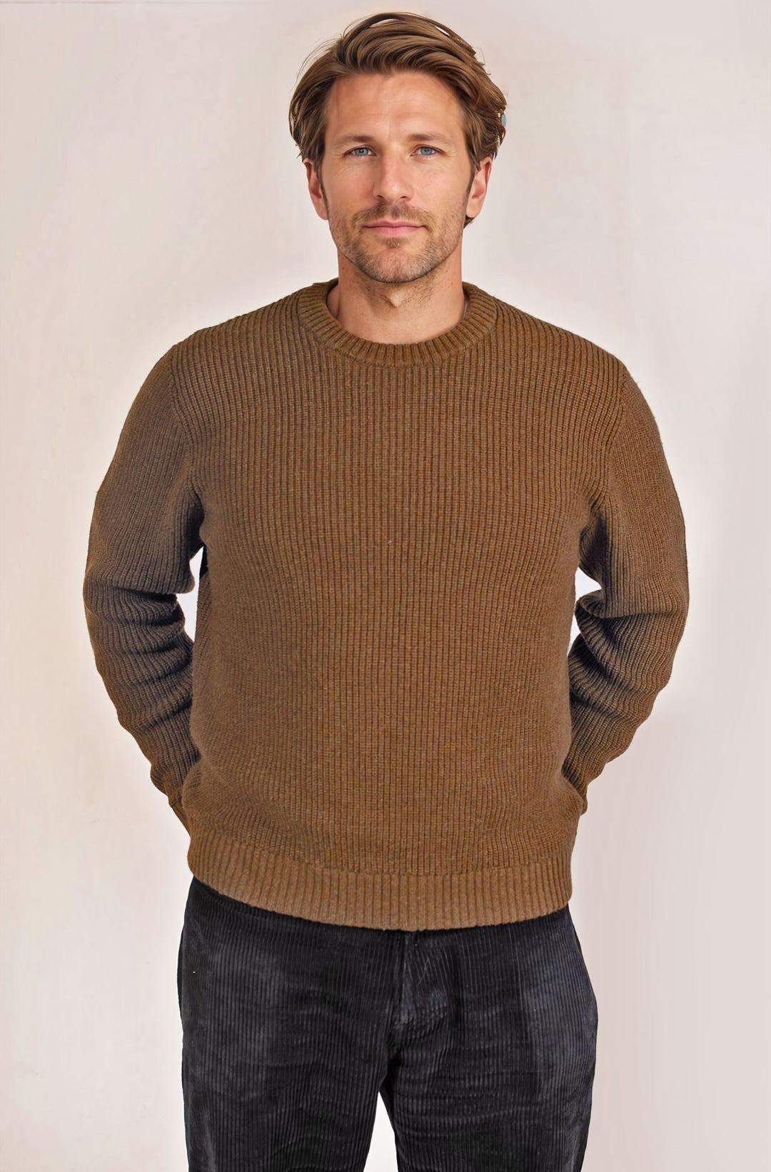 Mens Lambswool Ribbed Knit Jumper