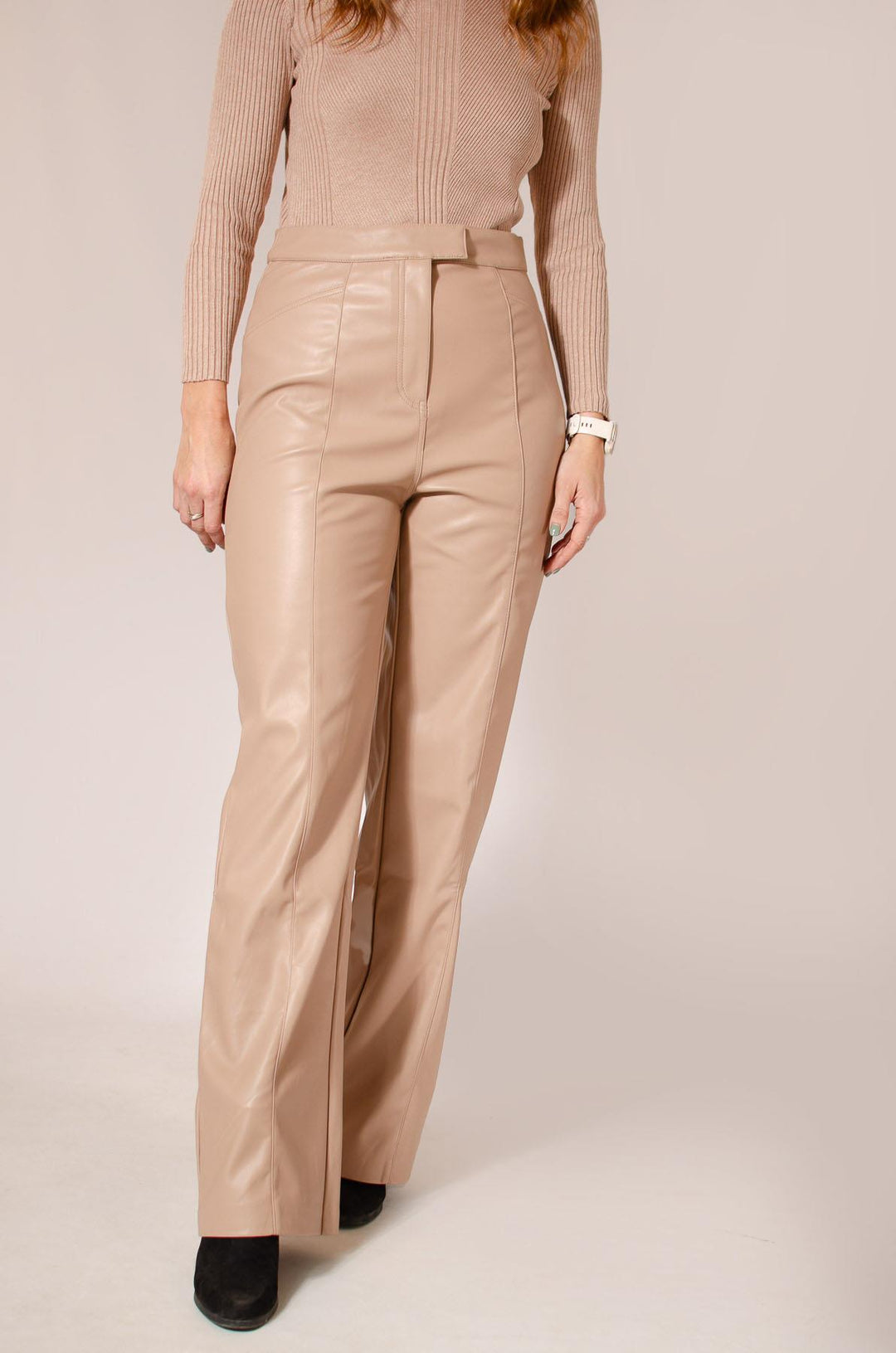 Leather Look Wide Leg Trousers