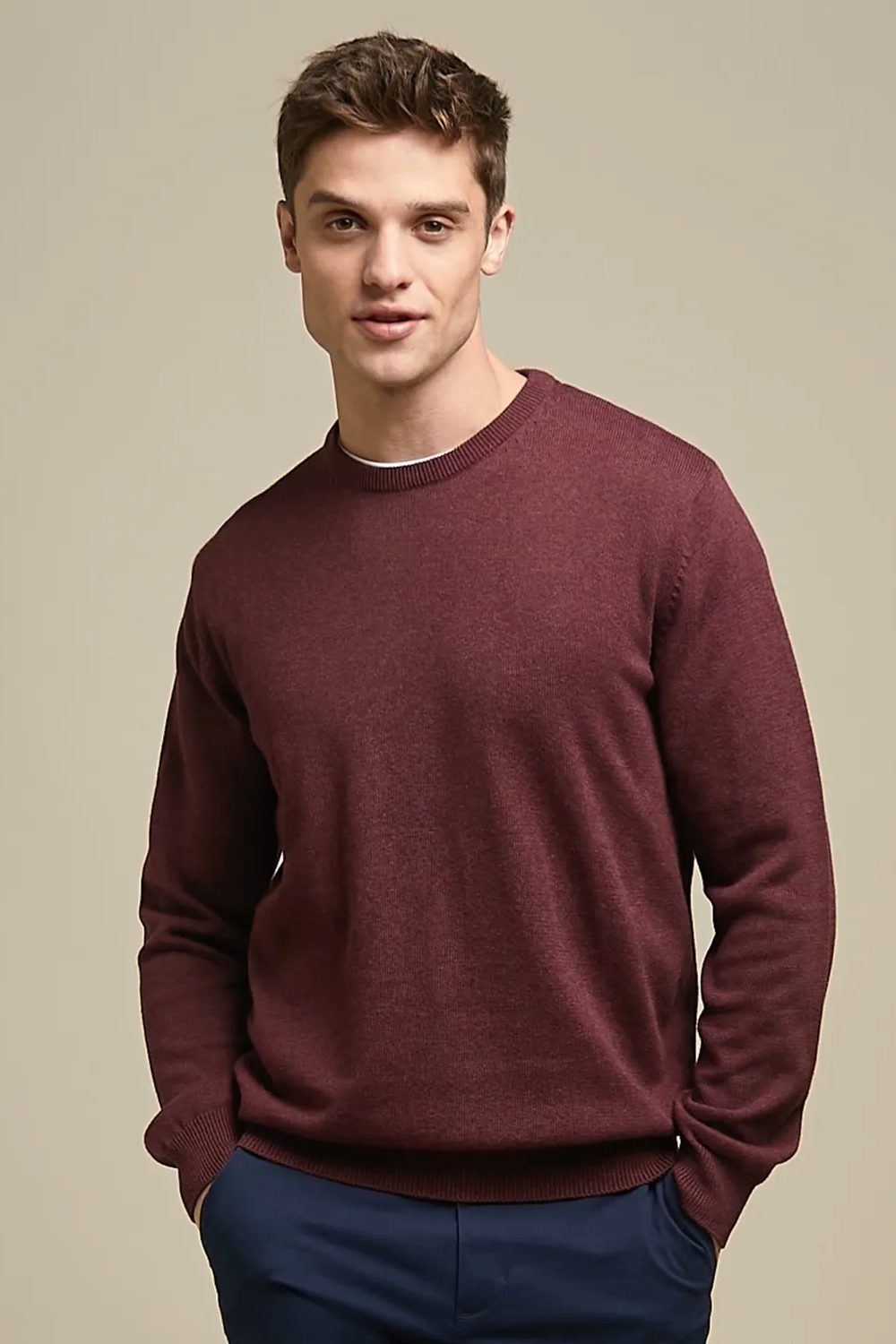 Crew Neck Fine Knit Cotton Jumper