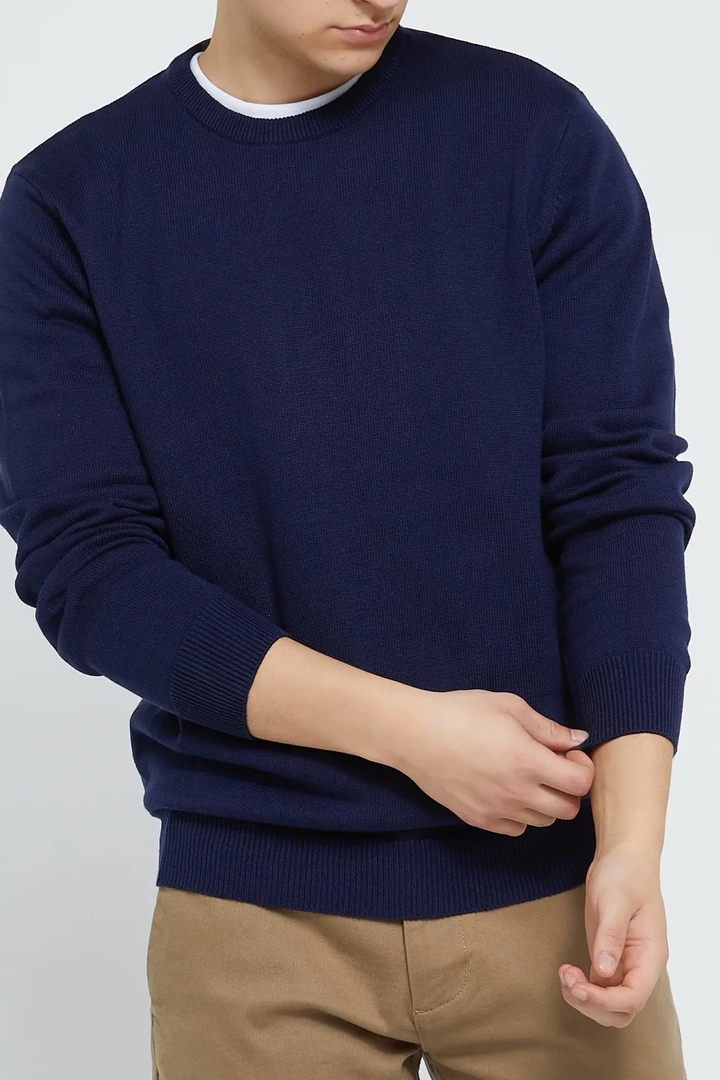 Crew Neck Fine Knit Cotton Jumper