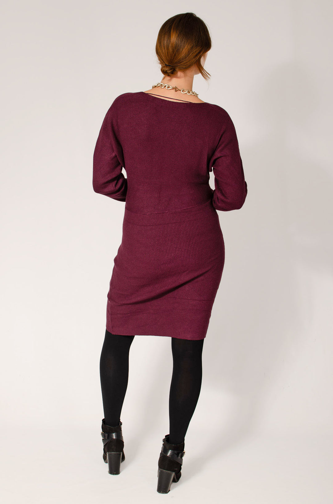 V Neck Ribbed Jumper Dress