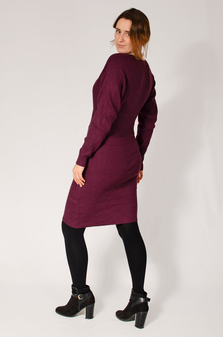 V Neck Ribbed Jumper Dress