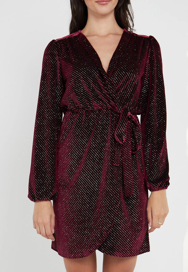 Velvet Tie Waist Wrap Dress