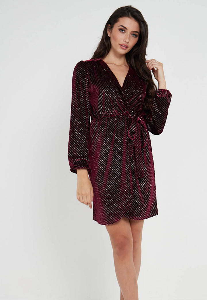 Velvet Tie Waist Wrap Dress