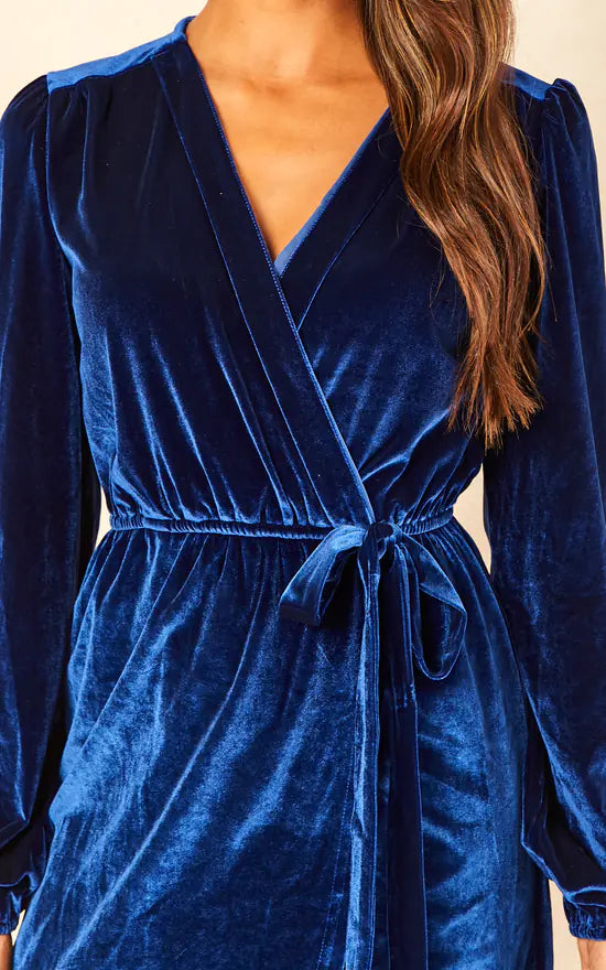 Velvet Tie Waist Wrap Dress