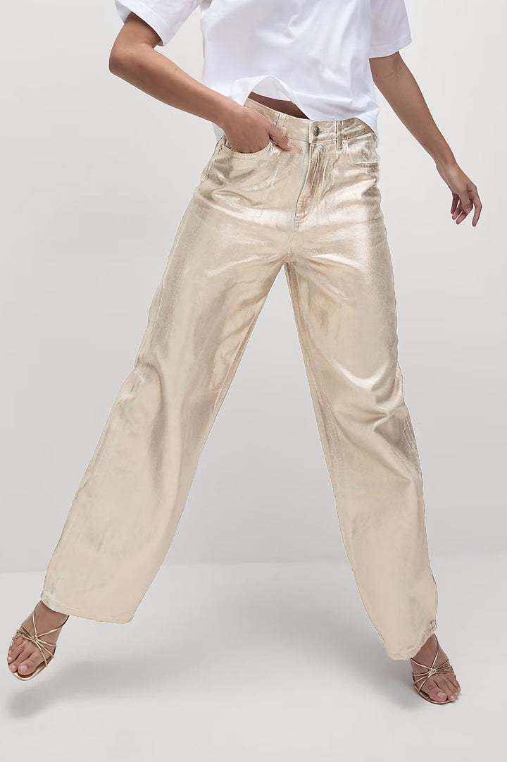 Metallic Wide Leg Jeans