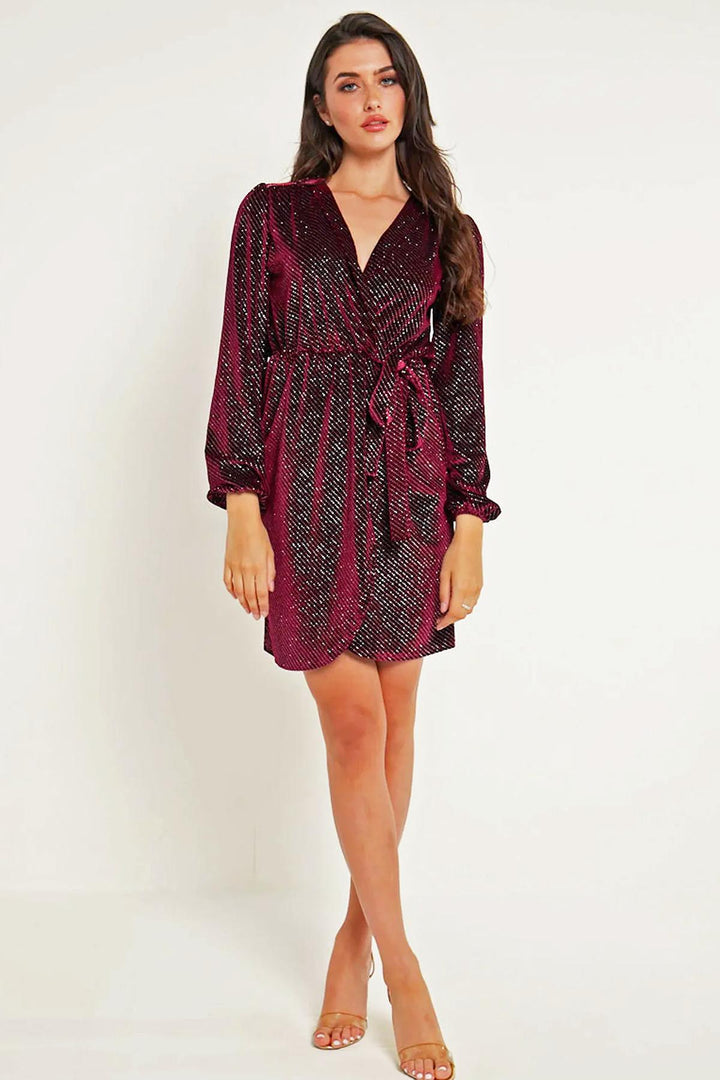 Velvet Tie Waist Wrap Dress