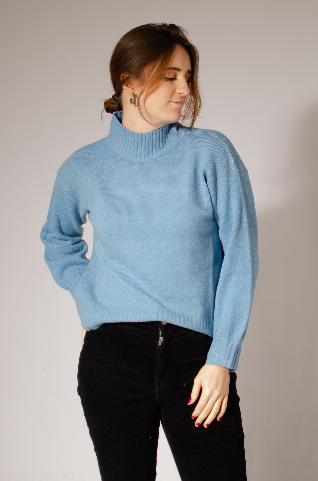 Funnel Neck Drop Shoulder Jumper