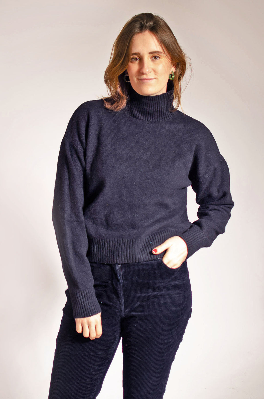 Funnel Neck Drop Shoulder Jumper