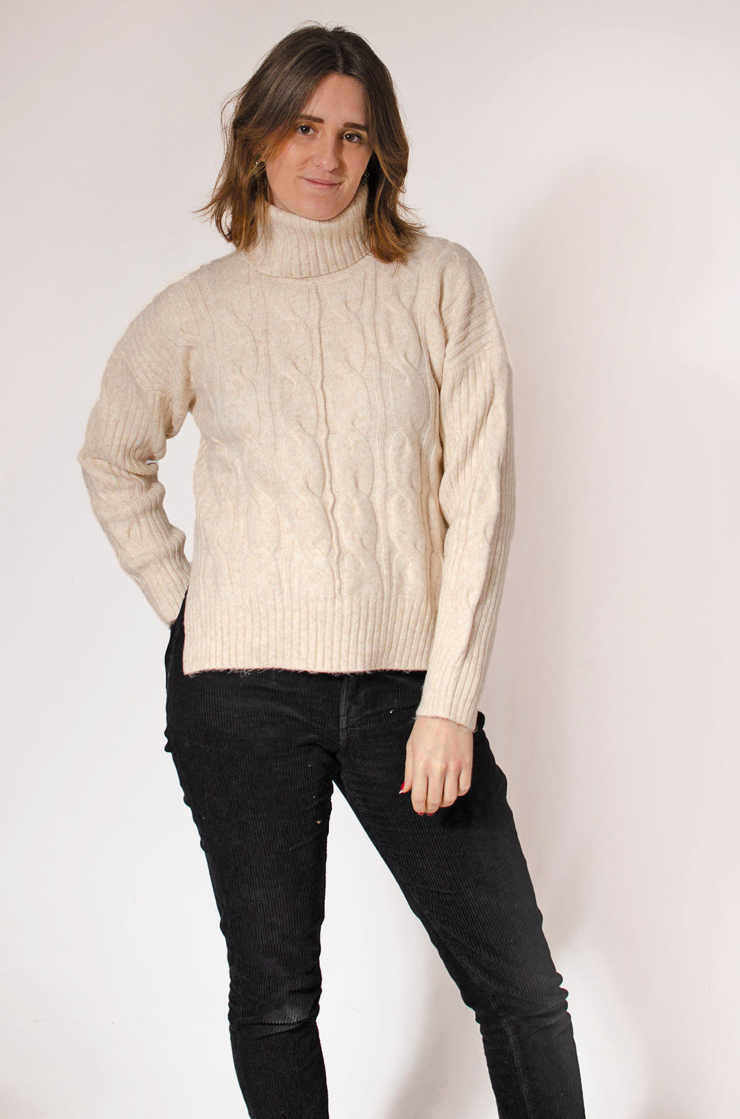 Chunky Cable Knit Roll Neck Jumper