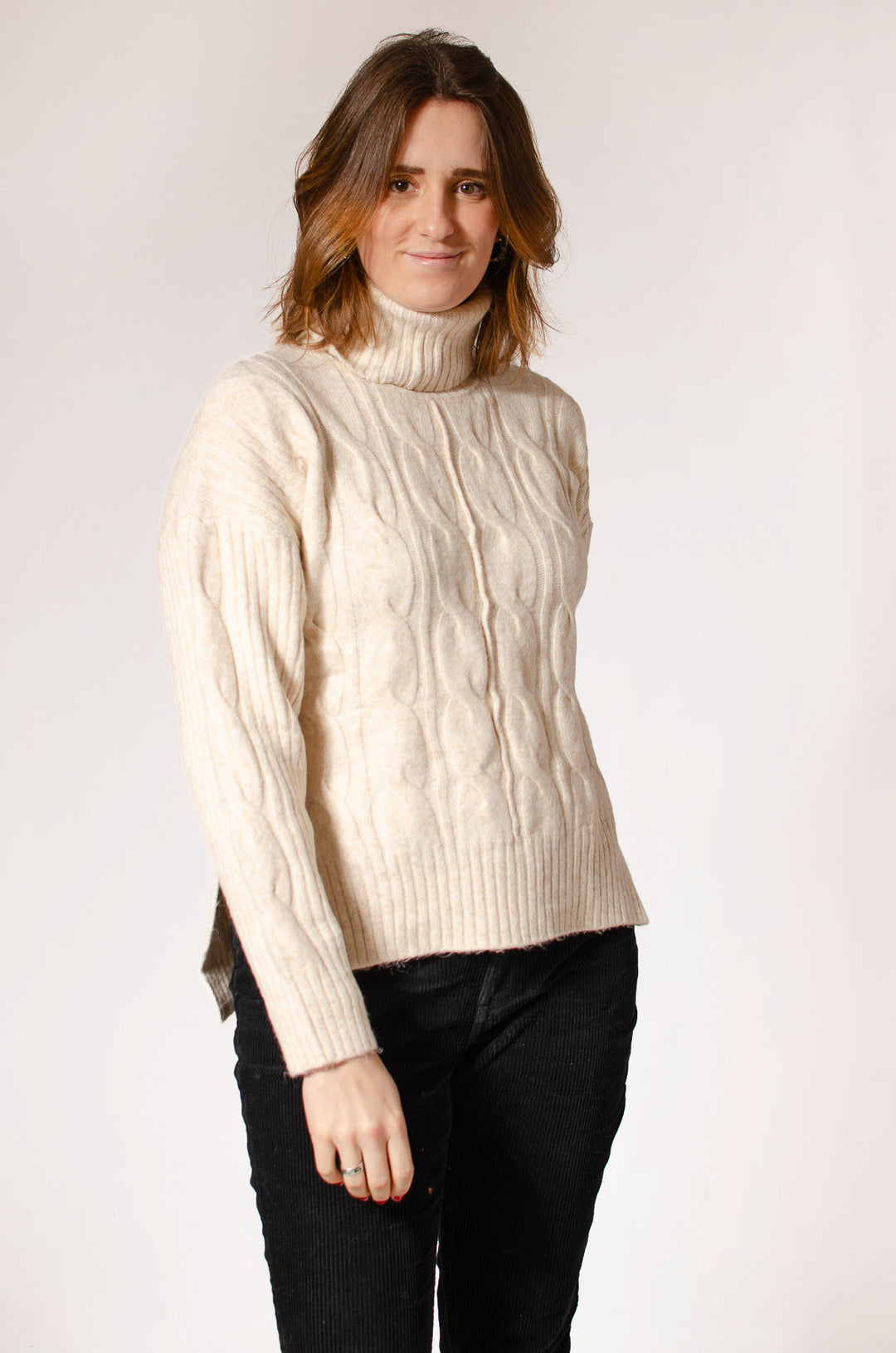 Chunky Cable Knit Roll Neck Jumper