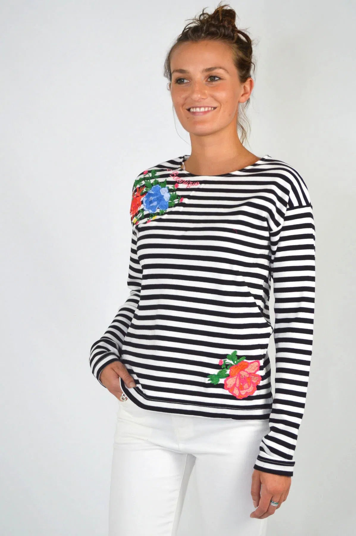 Petite Striped Top Floral Applique