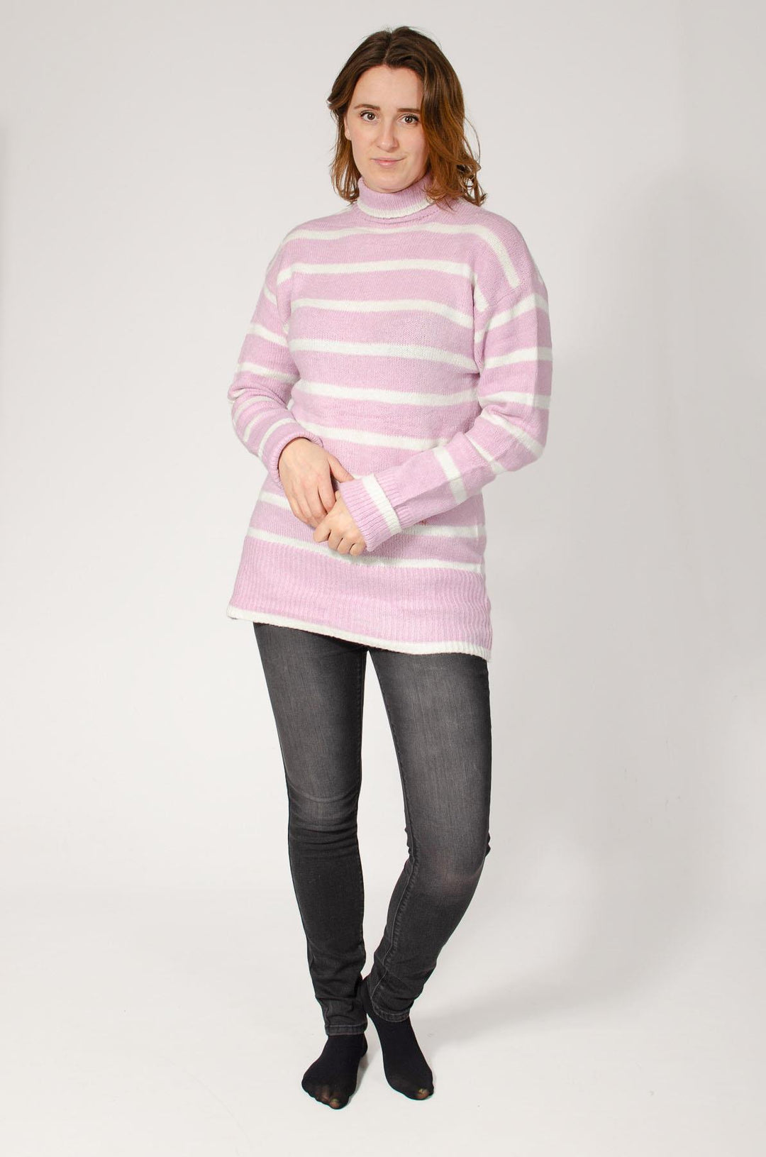 Longline Striped Roll Neck Jumper