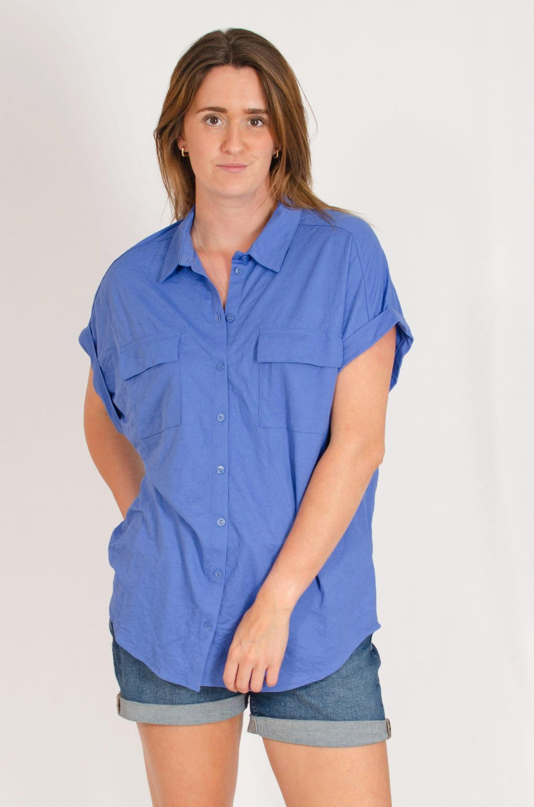 Short Roll Sleeve Pocket Top