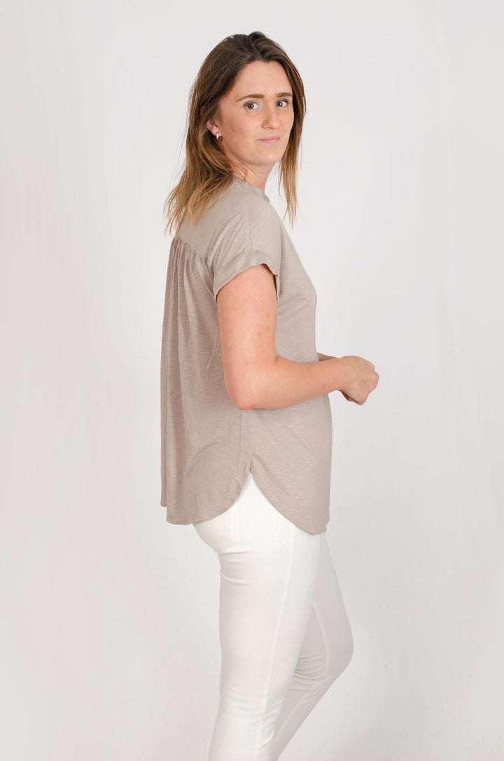 Pleat Front Short Sleeve Jersey Top