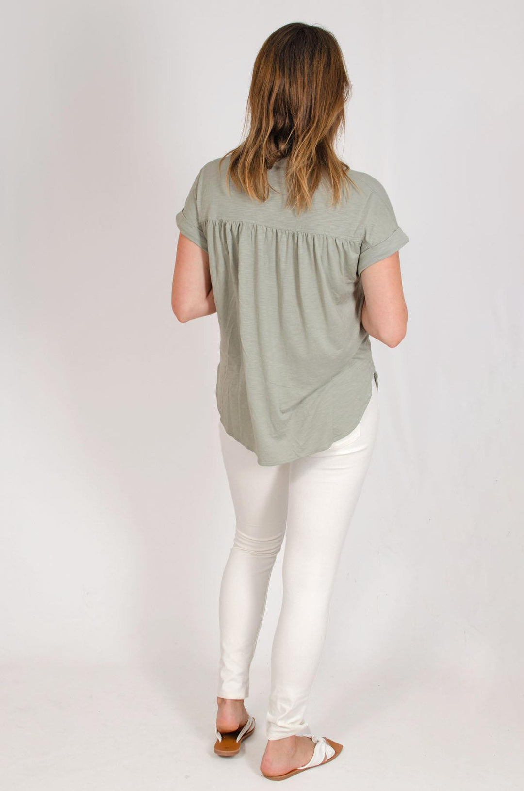 Pleat Front Short Sleeve Jersey Top