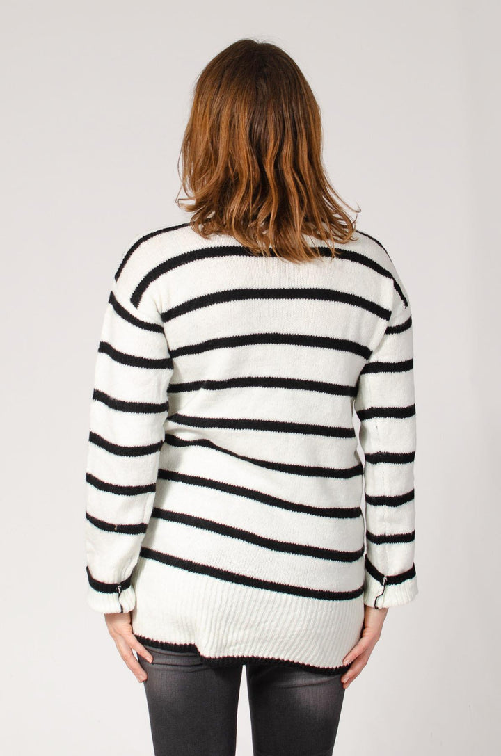 Longline Striped Roll Neck Jumper