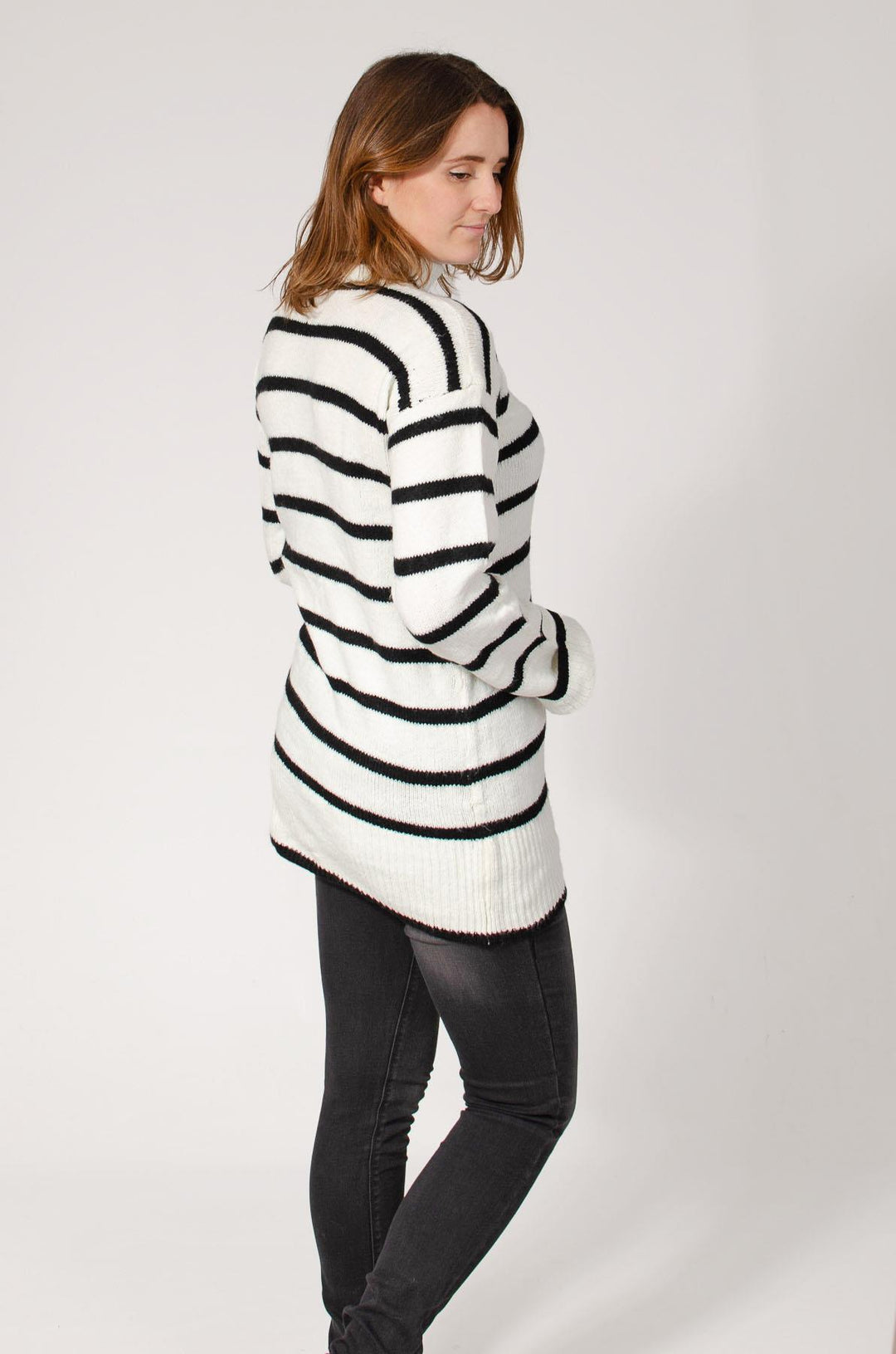 Longline Striped Roll Neck Jumper