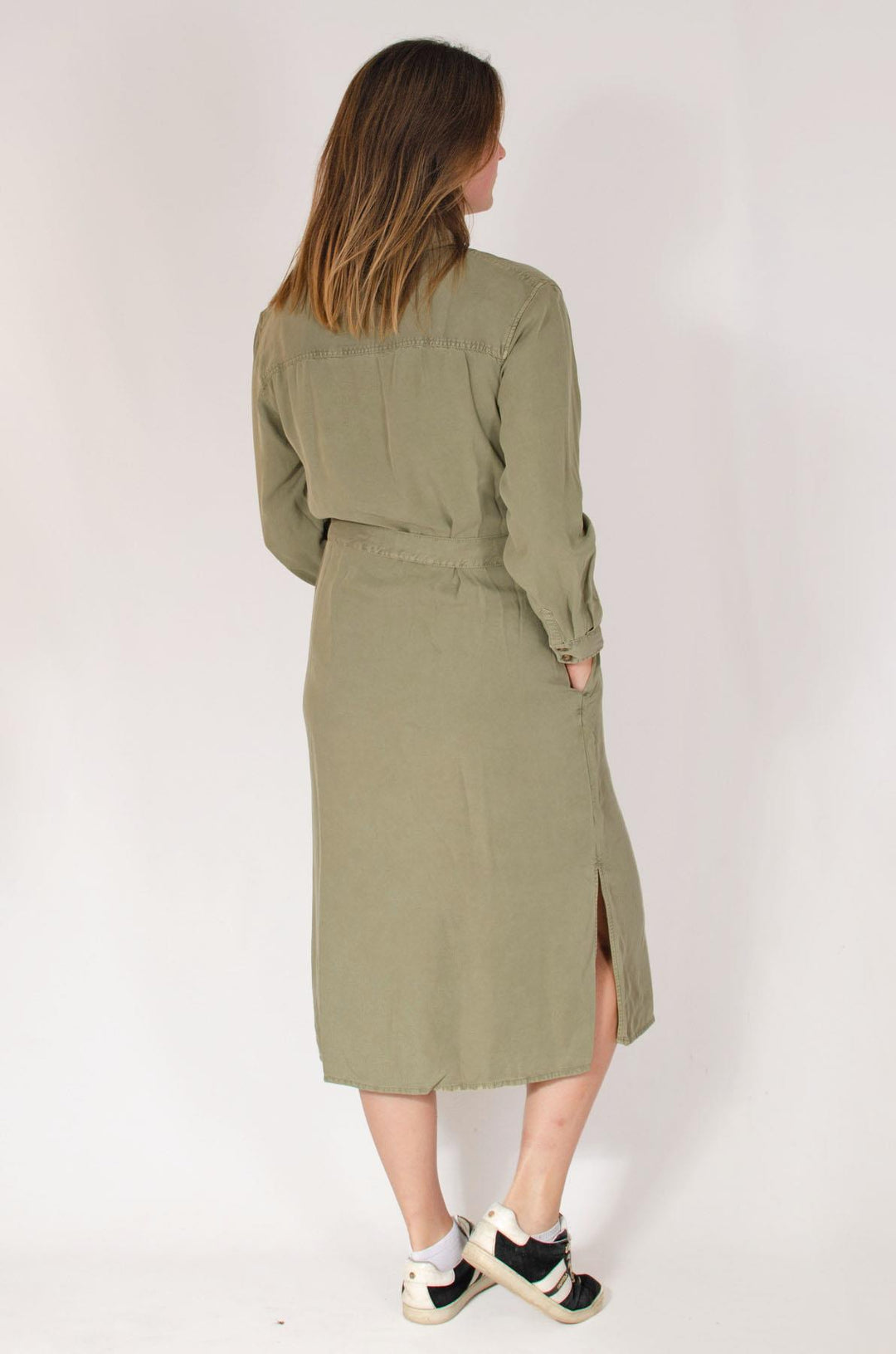 Midi Shirt Dress with Tie Waist