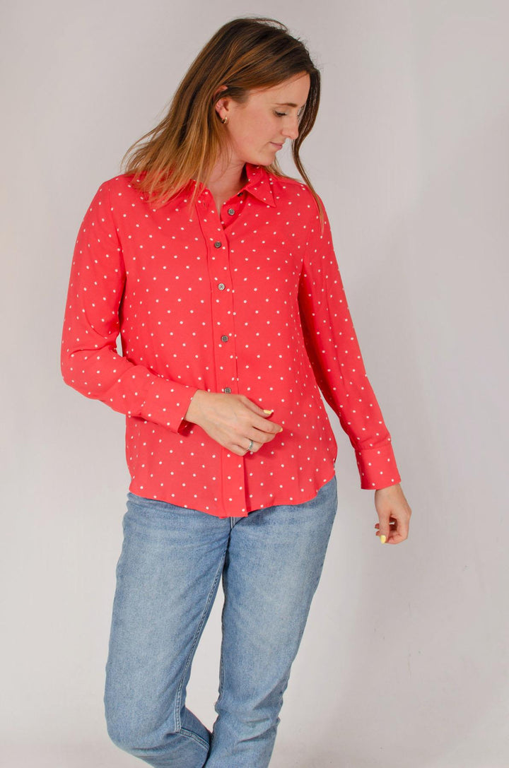 Coral Pink Polka Dot Shirt