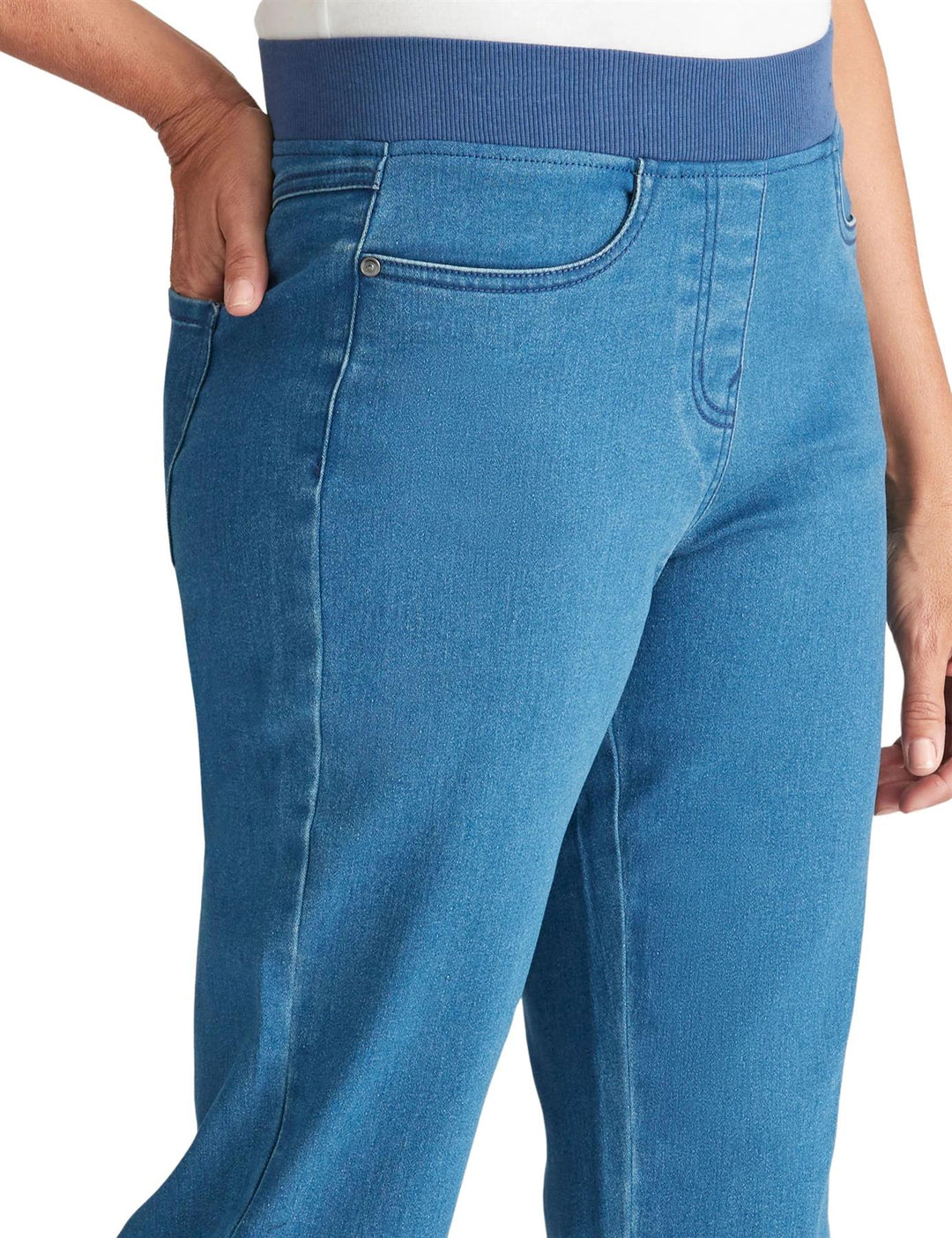 Ribbed Waist Pull On Jeans